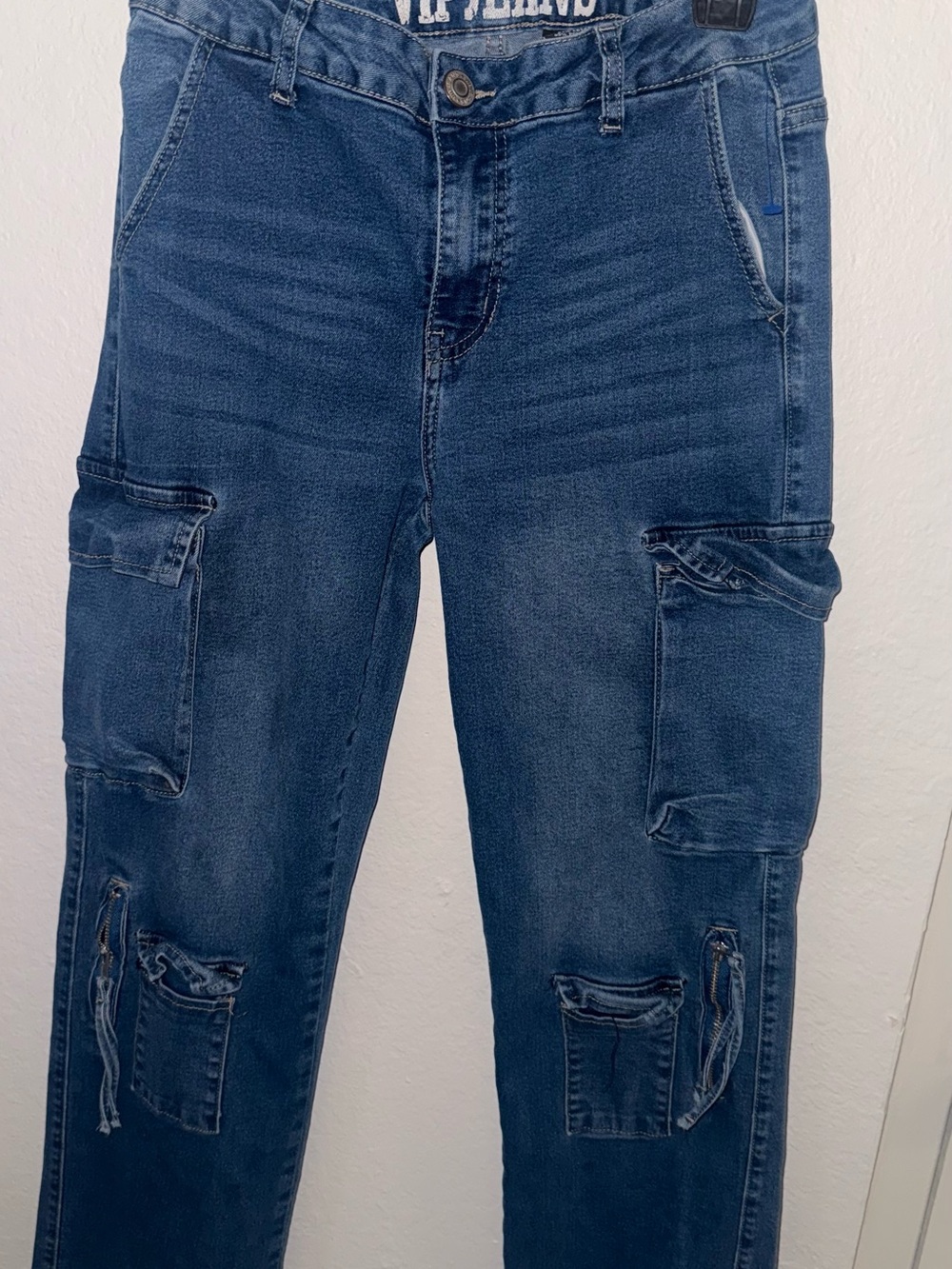 Relaxed Dark Blue Cargo Jeans for women- Utility Style